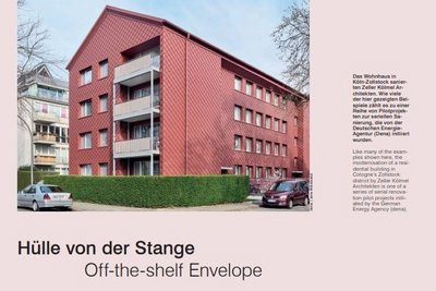 Seite aus dem Magazin Detail, Text und Bild von einem Mehrfamilienhaus, Überschrift des Beitrags: Hülle von der Stange
