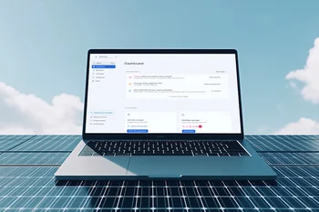 Geöffnetes Notebook auf Photovoltaikelement