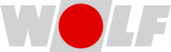 Logo des Unternehmens Wolf, graue Schrift mit rotem Punkt im Buchstaben O