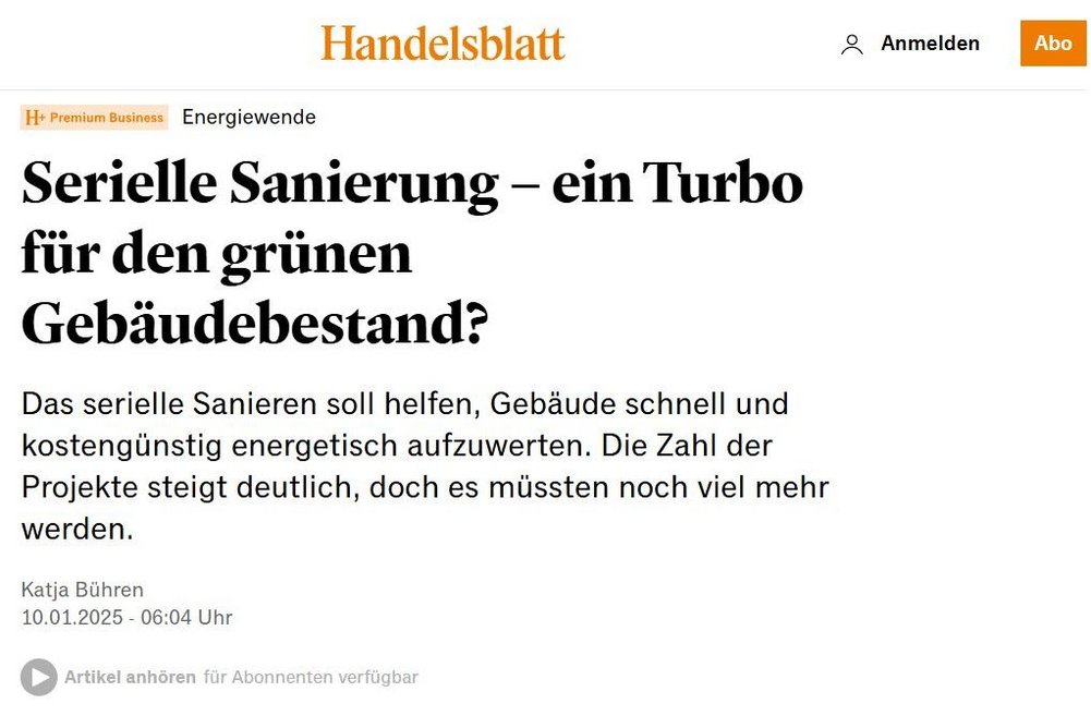 Beitrag auf handelsblatt.com: Serielle Sanierung – ein Turbo für den grünen Gebäudebestand?