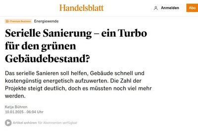 Beitrag auf handelsblatt.com: Serielle Sanierung – ein Turbo für den grünen Gebäudebestand?