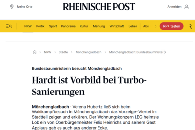 Screenshot von rp-online.de, Titel: Hardt ist Vorbild bei Turbo-Sanierungen