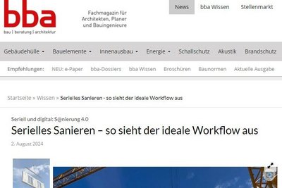 Screenshot vom bba Online-Beitrag: Serielles Sanieren - so sieht der ideale Workflow aus