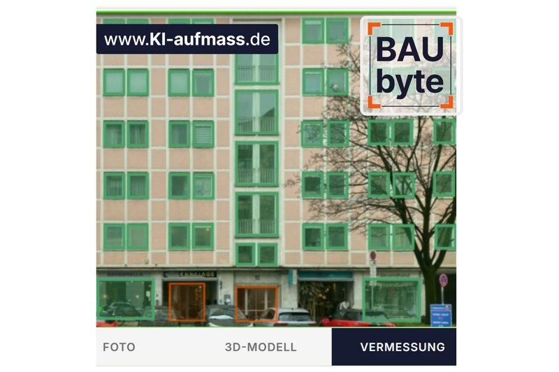 KI-Fassadenaufmaß: Fassade eines mehrgeschossigen Gebäudes