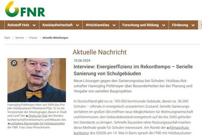 Ausschnitt aus dem online Beitrag auf FNR.de: Interview: Energieeffizienz im Rekordtempo – Serielle Sanierung von Schulgebäuden