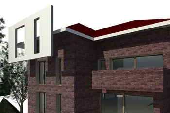 Rendering: Wohngebäude zweigeschossig mit Fassadenelement davor