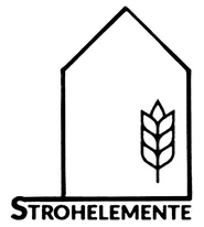 Strohelemente GmbH Logo des Unternehmens Strohelemente, stilisiertes Haus mit Spitzdach und Getreideähre