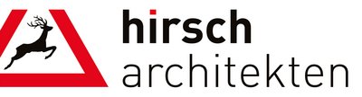 Logo des Unternehmens hirsch architekten, Schriftzug und springender Hirsch