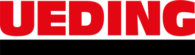 Logo des Unternehmens Ueding, Schriftzug in roten Großbuchstaben mit schwarzem Unterstrich