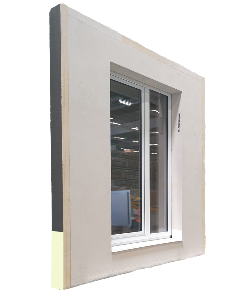 Seitenansicht eines Hausfassadenelements mit Fenster (EPS-DÄMM-MODUL)